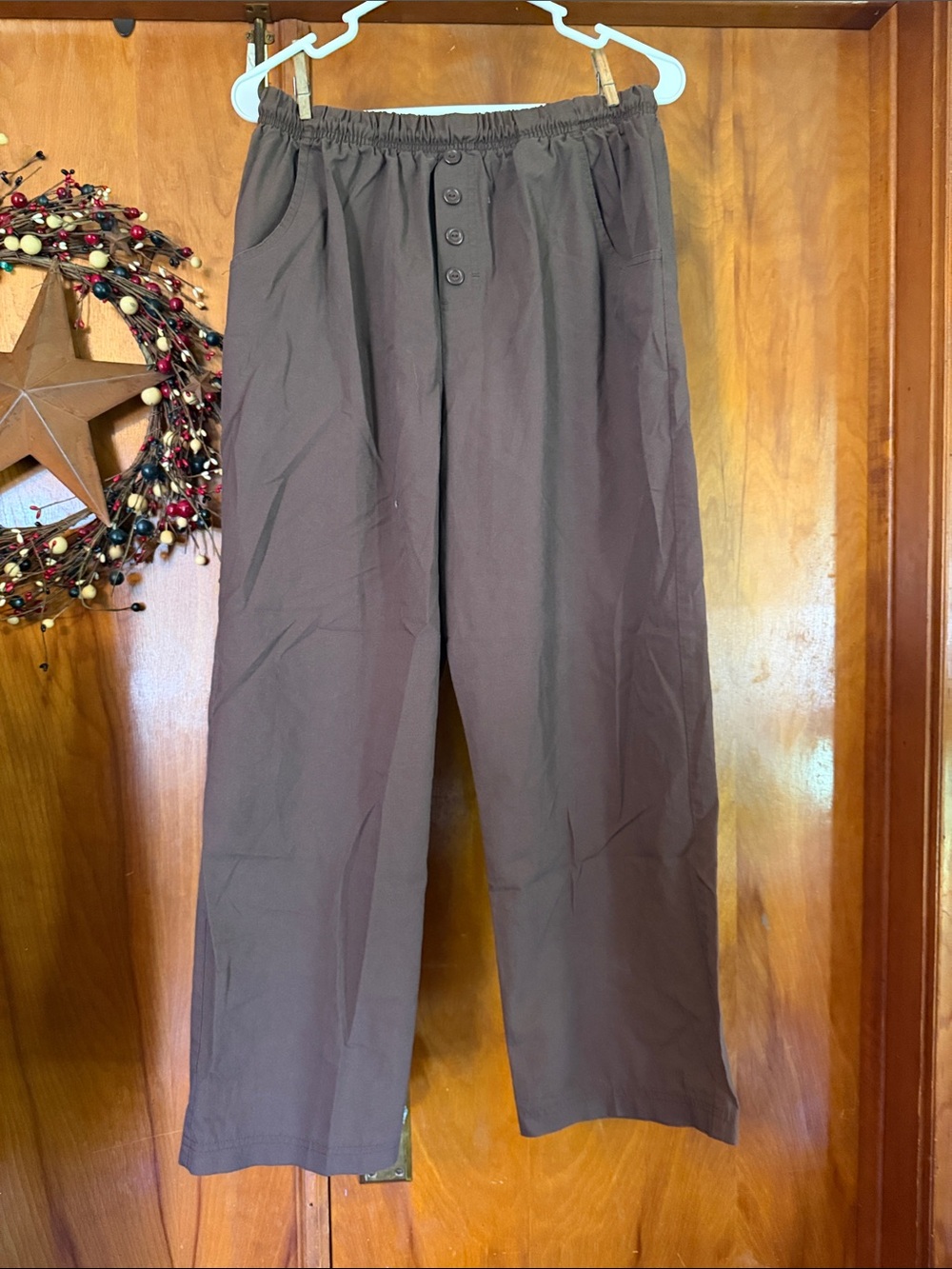 Classic Elastic Waist Brown scrub Pants